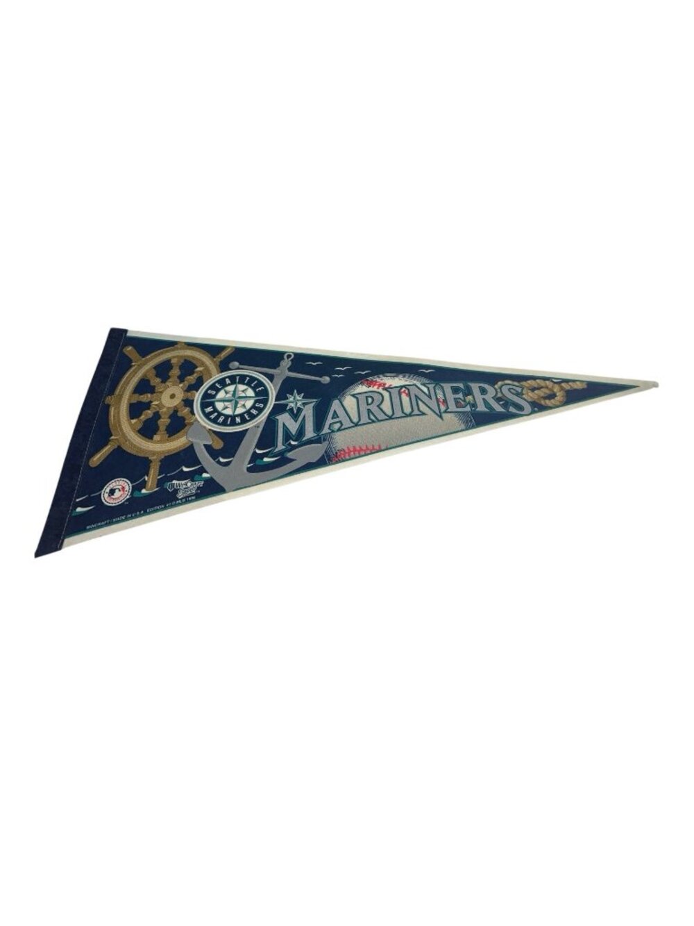 VINTAGE 1990's  SEATTLE MARINERS MLB BASEBALL 30" x 12"  FELT BASEBALL PENNANT